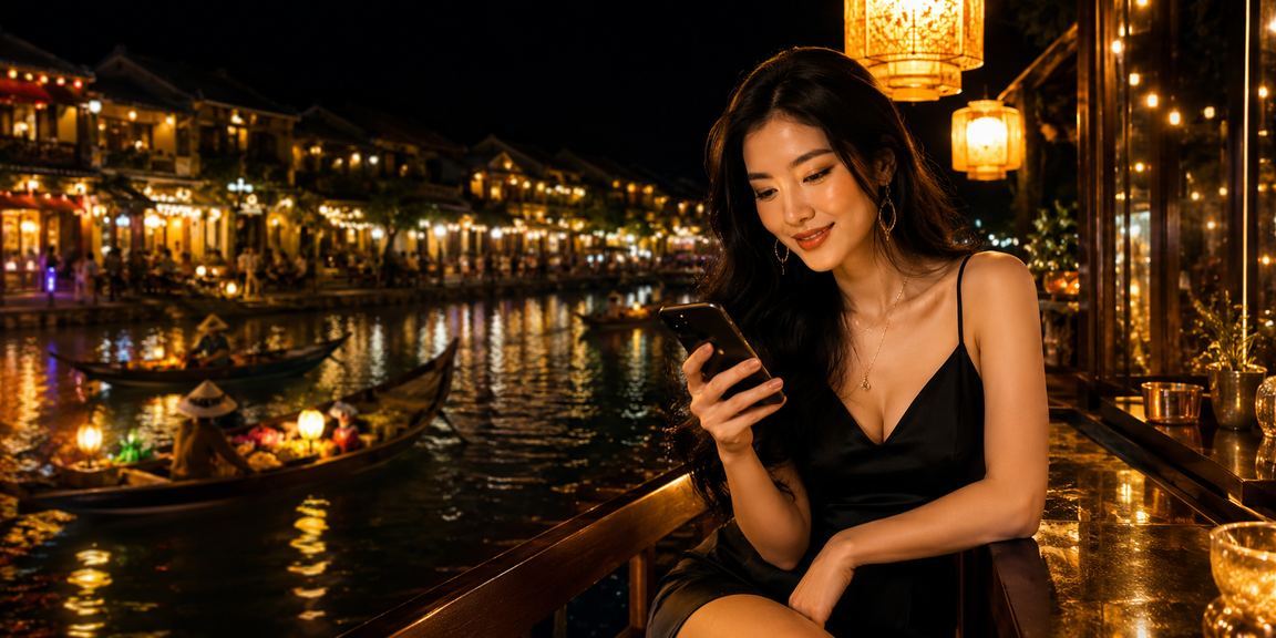 Người dùng Hội An vừa uống cà phê vừa xem phân tích slot game buổi sáng