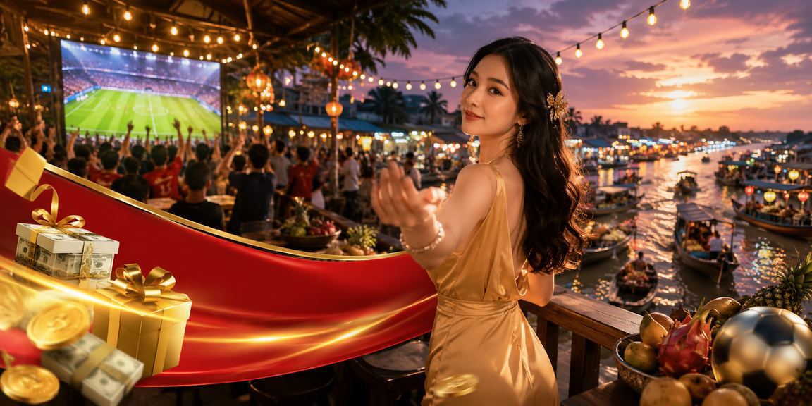 Cảnh bãi biển vùng Mekong với người dùng kiểm tra thưởng cashback trên điện thoại