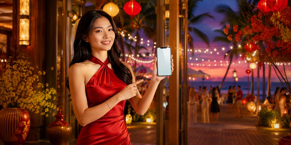 Người dùng Phú Quốc kiểm tra tiền thưởng VIP và giao dịch trực tuyến bên bờ biển